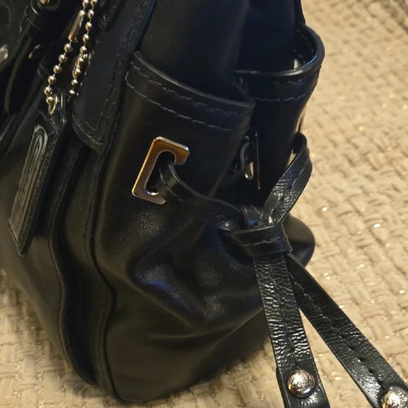 NWOT Coach Black Leather Shoulder Bag with Gold Accents - Picture 3 of 12